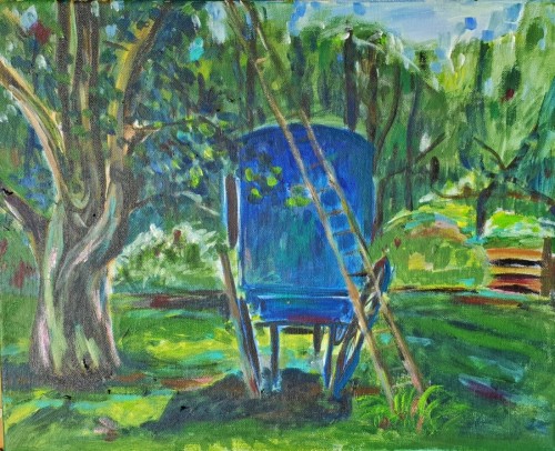 Der blaue Wagen, 2020, 50 x 40 cm, Öl